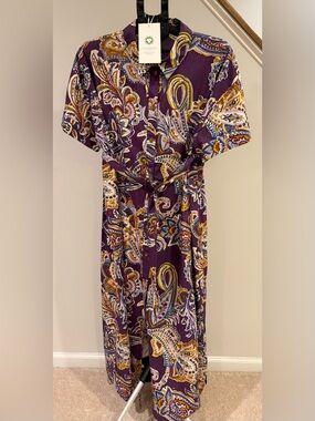 Sezane Dora Dress Shirt Dress Purple Soffi Print NWT 46 US 14 NEW